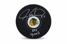 Jeremy Roenick Signed Chicago Blackhawks Puck 513 Goals Inscribed Schwartz COA
