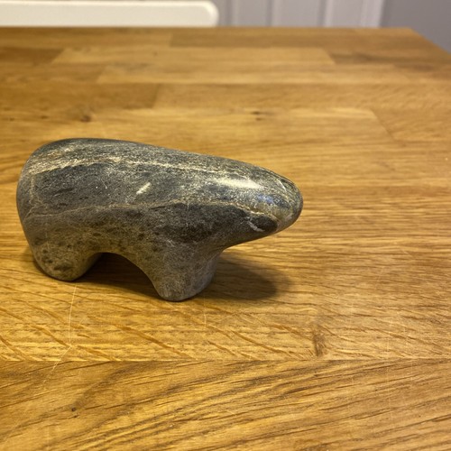 Polished Natural Stone Polar Bear Sculpture Gray And White Signed ~ Hand Carved - Picture 3 of 10