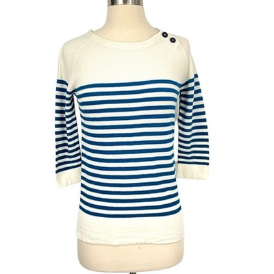 North Sails Sweater Womens XS Blue White Striped Boat Neck 3/4 Sleeve Nautical