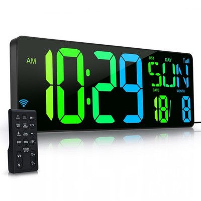 KRSTIR große digitale Wanduhr mit Fernbedienung, 16,5'' LED großes Display Cou