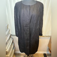 TALBOTS Black Long Sleeve 100 Irish Linen Open Front Jacket Cape Size Large