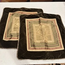 CROSCILL CARRINGTON EURO PILLOW SHAM 27" CINNAMON GREEN GOLD STRIPE CORD TRIM