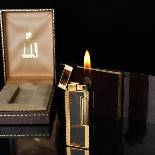 Dunhill Vintage Rollagas Lighter Gold Lacquer Tortoiseshell Working #A592