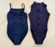 2 MotionWear Blue Leotards SMALL ADULT Lace Zip Front Ballet Dance SA