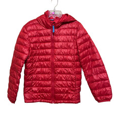 Primary Kids Puffer Jacket Youth Size 12 Red Hooded Light Weight Quilted Puffer