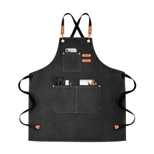 Chef Apron for Men Women Canvas Aprons with 3 Pockets Cross Back for Cooking