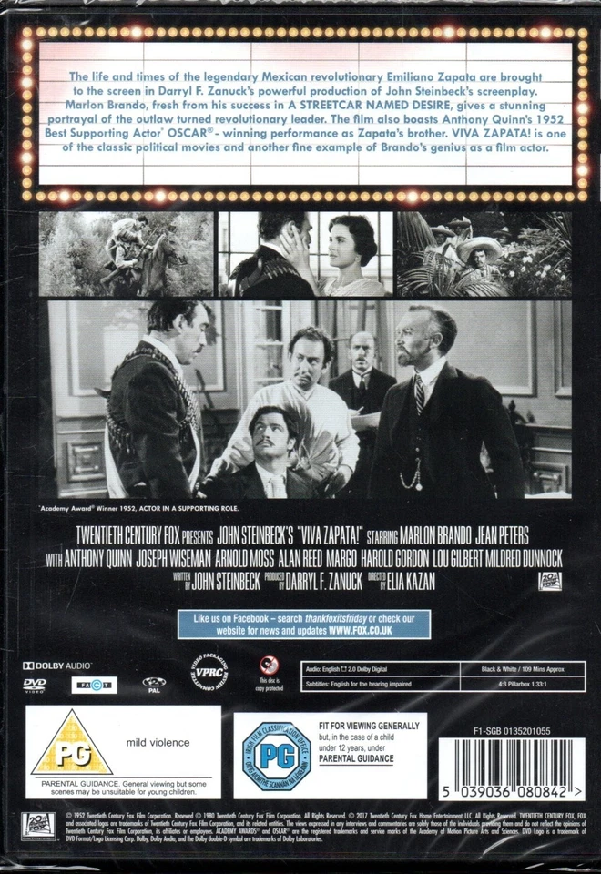 VIVA ZAPATA - Marlon Brando, Jean Peters, Anthony Quinn - DVD *NEW & SEALED* - Image 2 of 2