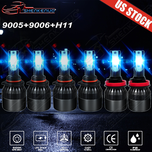 9005 9006 H11 LED Combo Headlight Foglight Kit High Low Beam Bulb Ice Blue 8000K - 第 1/12 張圖片