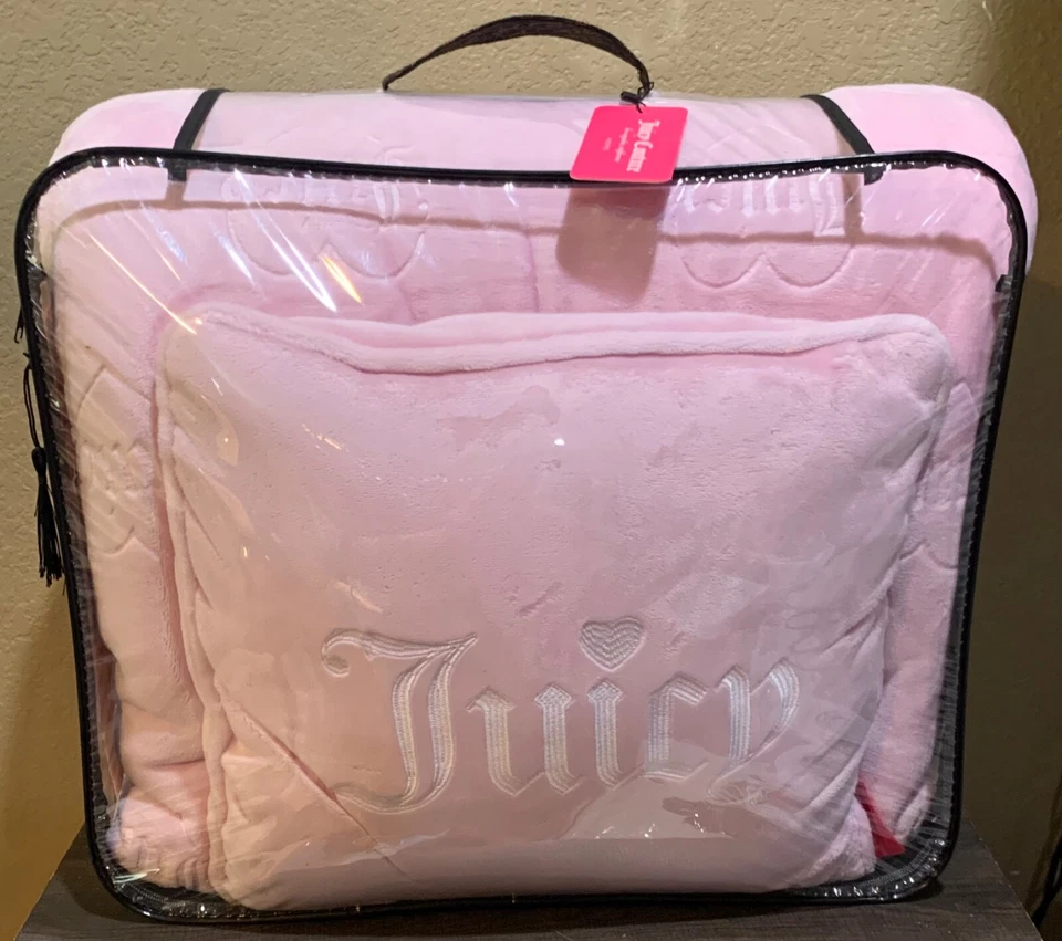 Juicy Couture Pink Logos & Hearts Embossed Plush Soft 4piece QUEEN Comforter Set - Image 2 of 4