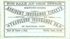 Antique Travelers Insurance Co. Accident Insurance Ticket Card – Hartford, CT