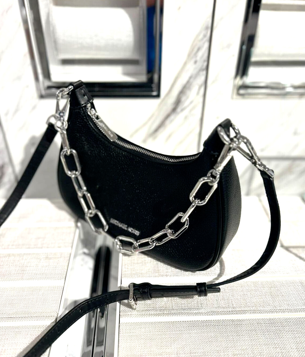 Michael Kors Cora Black Leather Medium Zip Pouchette