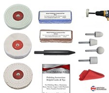 Aluminium Polishing Kit Metal Alloys Brass Drill Use Felt Bobs 3" or 4" Wheels