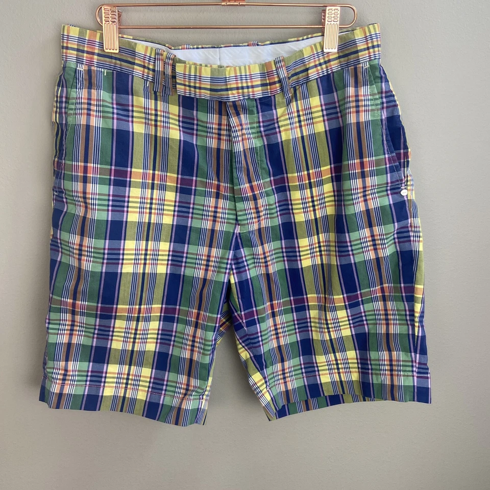 Pantalones Cortos de Golf Ralph Lauren RLX a Cuadros 30 Azul Amarillo Preppy Frat Masters Foto 3 de 4