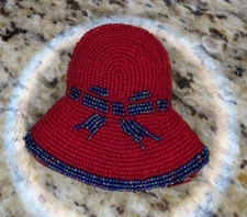 Red Hat Society Beaded Coin Change Purse Pocket 3.75" x 3.75" Zippered Lined