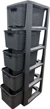 Grey Rattan 5 Drawer Storage Basket Commodes Tower Unit, Schools, Home, Offices