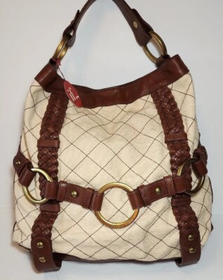 ISABELLA FIORE QUILTY AS CHARGED-CANNA CANVAS & LEATHER HOBO SHOULDER BAG $445
