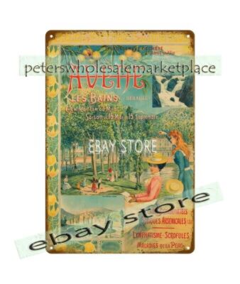 Avene Les Bains Herault France spa town retro advertisement metal tin sign