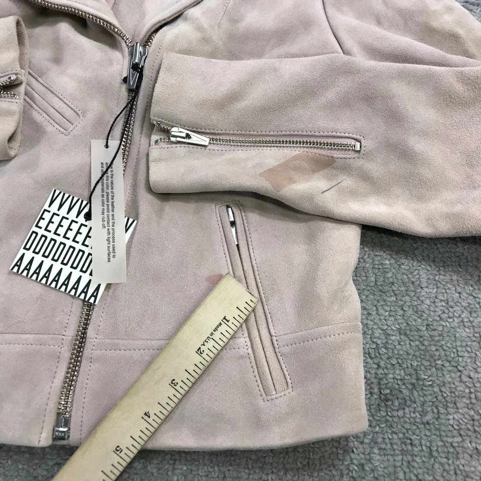 Chaqueta de Cuero Veda Para Mujer Mediana Clásica Cuero Moto Chaqueta Rosa Gamuza Cabra Foto 3 de 4