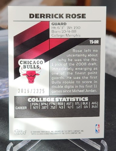 2008-09 TOPPS SIGNATURE #TSDR DERRICK ROSE RC #'D /2325 - Picture 2 of 2