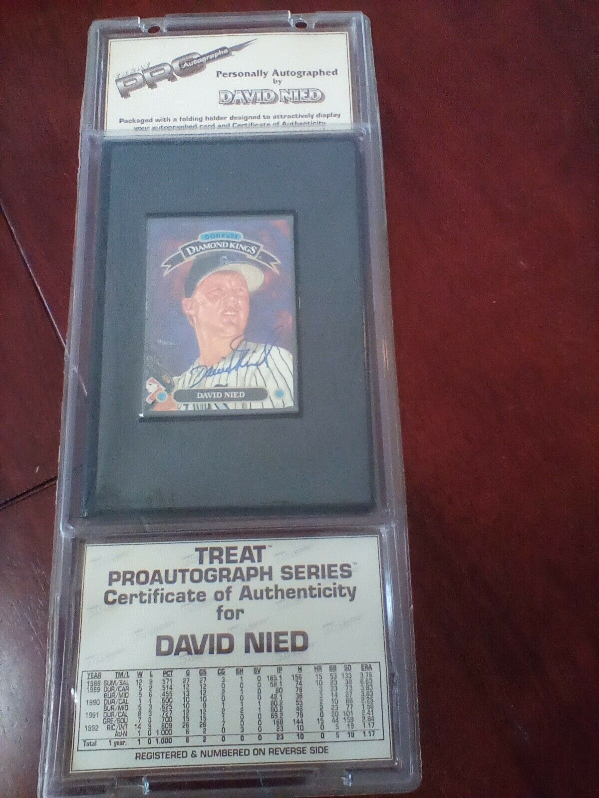 David Nied Signed Baseball Card Certificate of Authenticity