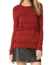 Diane Von Furstenberg DVF SZ S Benni Rubiate Red Ruffle Front Sweater $328