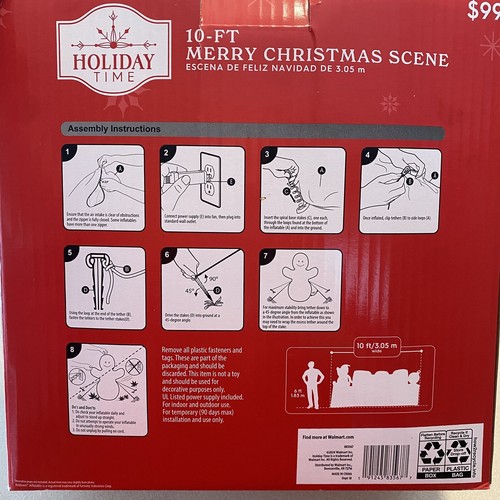 New!! Holiday Time 10ft Wide Merry Christmas Scene Self Inflates Lights And Fan - Picture 4 of 4