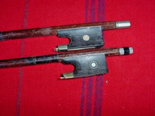 A PAIR OF VINTAGE VIOLIN BOWS 29 1/2" 28 1/2" BOTH 50 GRAMS ONE MARKED GERMANY