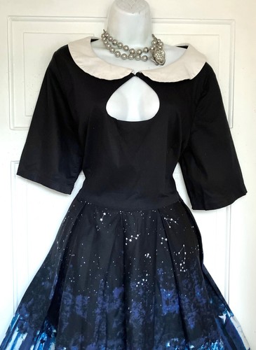 LINDY BOP MIDNIGHT CAT PRINT 50s STYLE PARTY DRESS SIZE 22 fits 20 small fit - Picture 5 of 7
