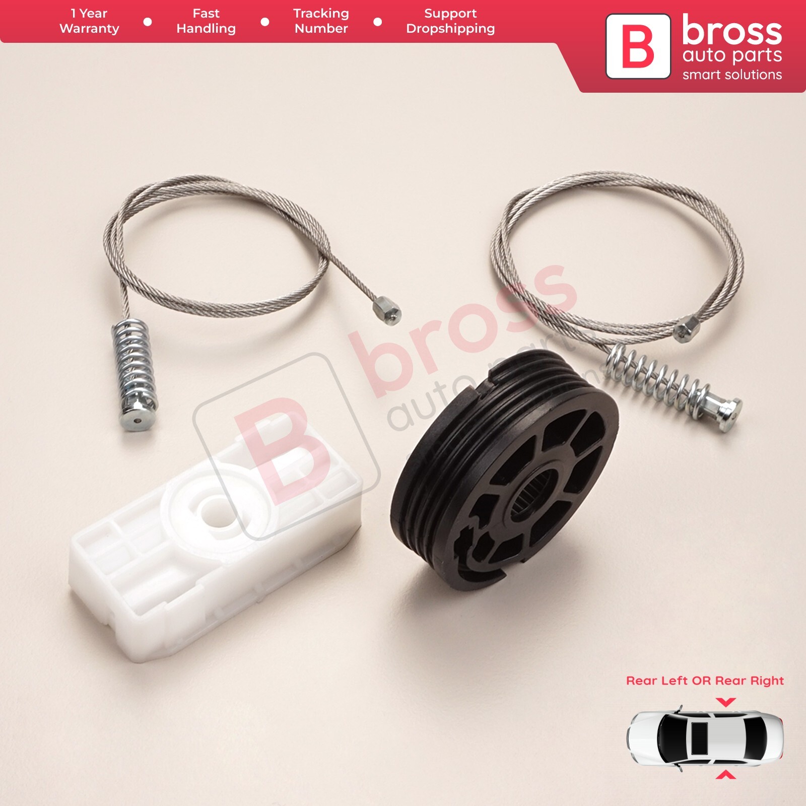 Window Regulator Kit with Clips Rear Left or Right Door for Jaguar XK8