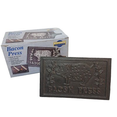Bacon Press Cast Iron Kitchen Collection NOS New Box 2005 Wood Handle Burger