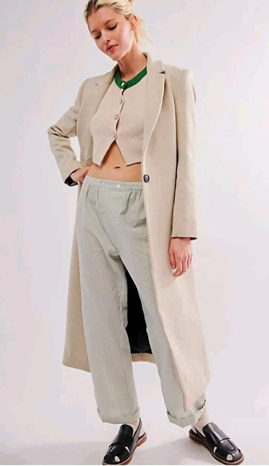 $298 Free People We The Free Caqui Beige Largo Maxi Abrigo Guisante Talla Grande (XL) NUEVO CON ETIQUETAS