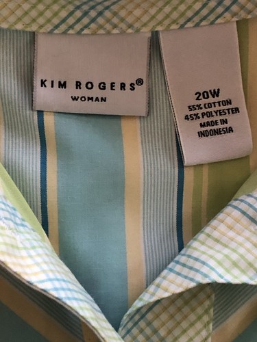 Blusa Kim Rogers Signature Mujer Azul Rayas Abotonada Manga 3/4 Camisa 20W Nueva con Etiquetas - Imagen 2 de 8