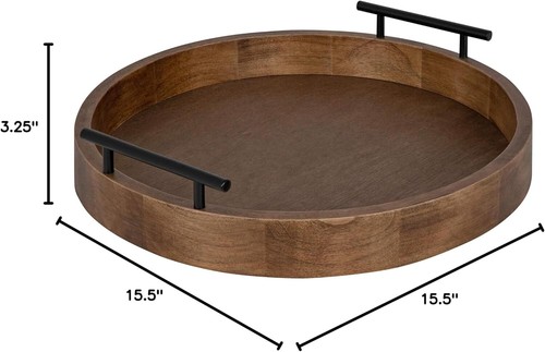 Modern Round Wooden Tray with Handles, Decorative Tray for Storage and Display - Picture 6 of 6
