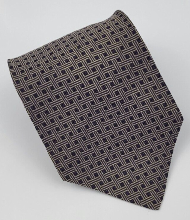 VTG Polo Ralph Lauren Silk Tie Purple Gray Geometric Men USA Short 54.5 x 3.5