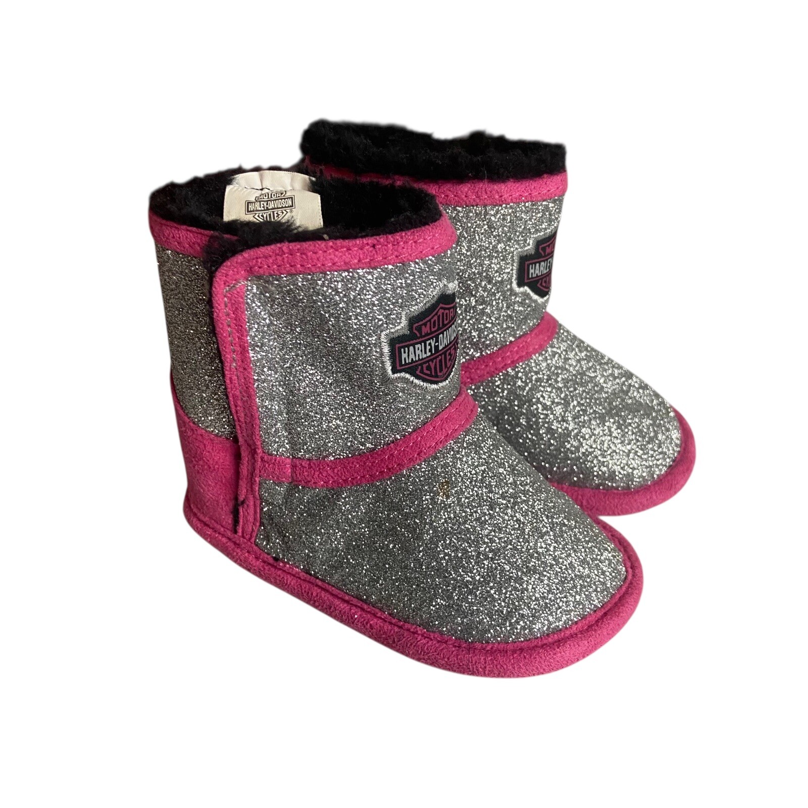 Harley Davidson Infant Rebel Girls Size 2 Slipper Boots Sparkly Crib Shoes