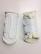 sehr weiche Gamaschen  Beinschoner mit Kunstfell in Schaffelloptik weiß