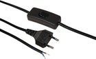 Euro-Netzkabel mit Schnurschalter und blanken Enden, 2m, Schwarz