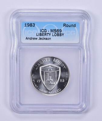 MS69 1983 Liberty Lobby Andrew Jackson Silver Art Round ICG