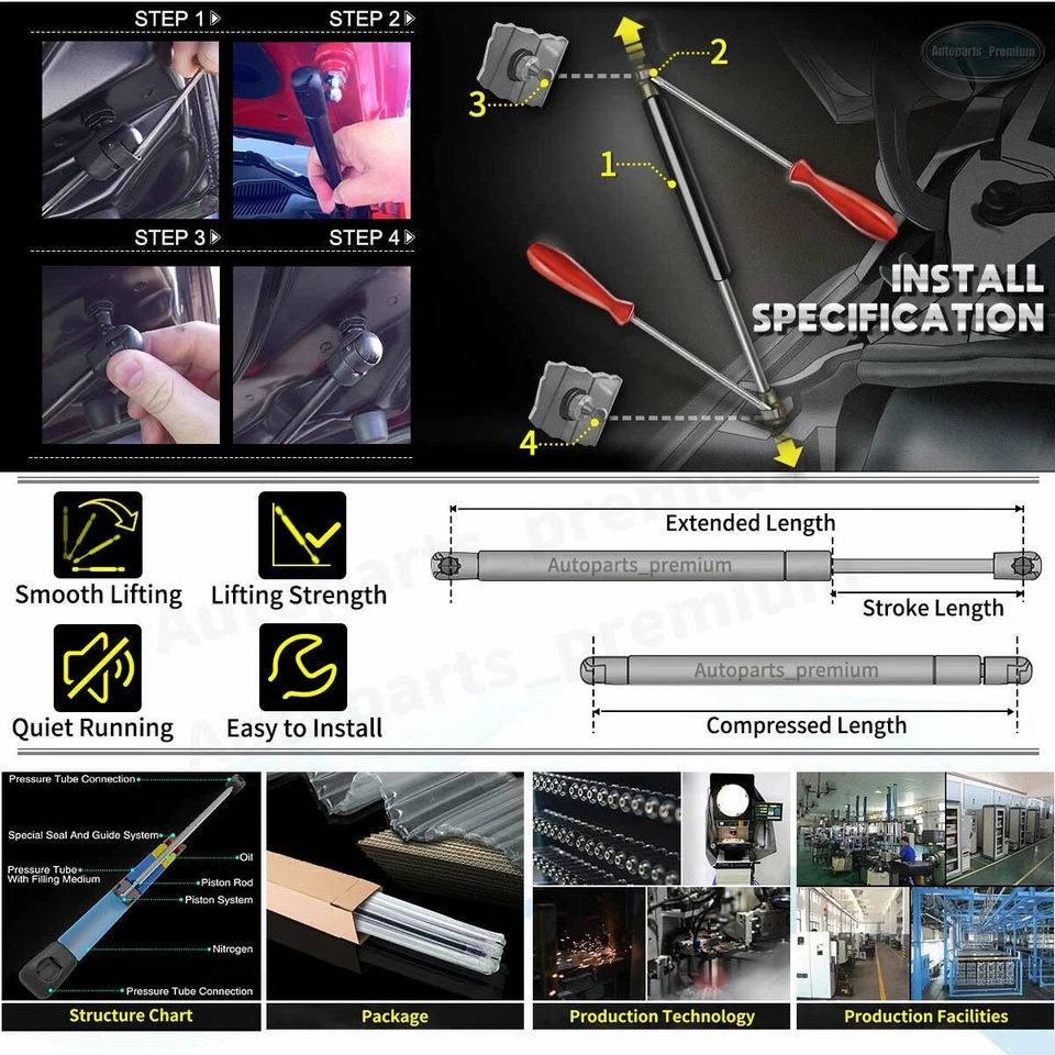 4 piezas soportes de elevación de capó y puerta trasera amortiguadores puntales para BMW 325i 328i xDrive 335i Foto 2 de 4