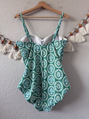 Boden Andros Twist Front Geometric Teal Green Swimsuit Padded Beach Vacation 10 - Picture 2 of 10