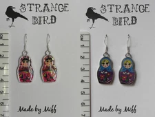 Pretty pink matryoshka or Blue bonnet babushka earrings Russian doll dolls