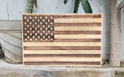 Handcrafted Wooden American Flag Wall Art Rustic USA Decor 18x12 Inch Hanging