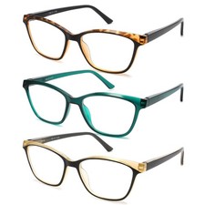 Reading Glasses for Women 3-Pack Blue Light Readers 1.0-4.0 Blue Blocker ...