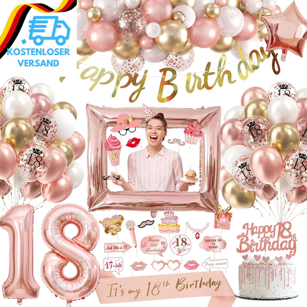 Deko 18 Geburtstag Frau, Luftballon 18. Geburtstag RoséGold, 18 Geburtstagdeko F-image