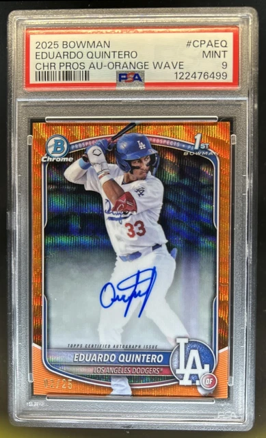 2025 Bowman Eduardo Quintero Chrome Auto Orange Wave Refractor 1st #/25 PSA 9