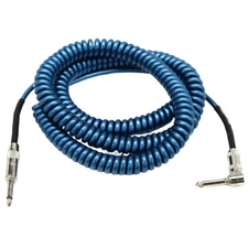 Lava Cable Retro Coil 1/4" Strght to 1/4" Silent R/A Cable, 20', Metallic Blue