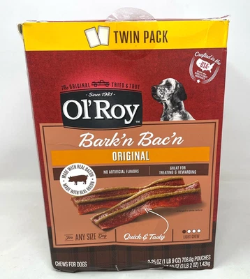 Ol'Roy Bark'n Bac'n Dog Treats with Real Bacon Chews - 25 oz (2 Count) Twin Pack