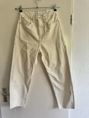 NWT Mango Committed Balloon High Waist Cropped Jeans EU 34 US 2 Ecru 100% Cotton