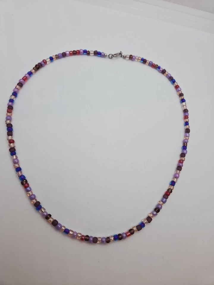 Collar de Cuentas Hecho a Mano Boho Azul Púrpura Cuentas de Vidrio Multicolor Tonos de Bayas  Foto 4 de 4