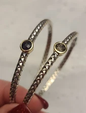 SET OF 2 Town & County 14K And 925 Woven Hinged Bangles With Gemstones 7”